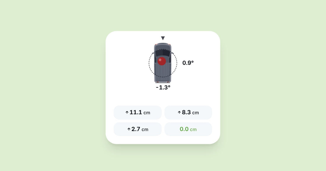 Vehicle level widget showing tilt and wedge height for each wheel