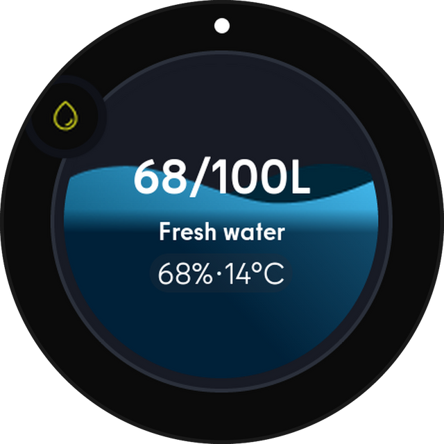 Display dello SmartKnob: serbatoio acque chiare con 68 litri su 100